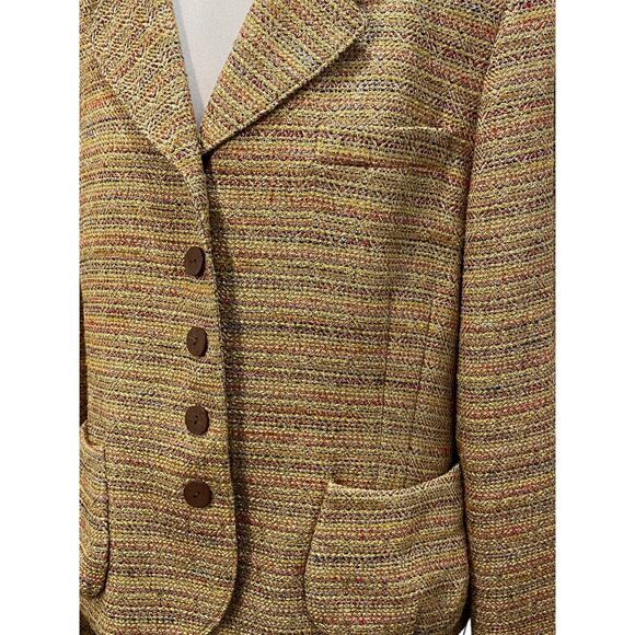 AK ANNE KLIEN Pumpkin Tan Brown Tweed Metallic Blazer Sz 12 Office Career Fall - Picture 3 of 6